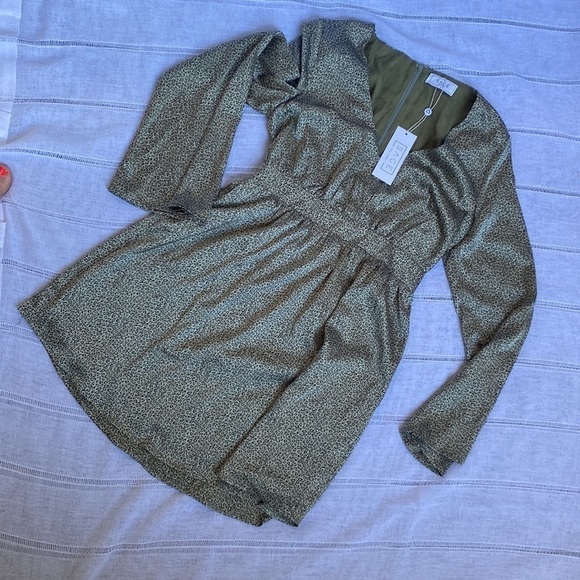 SAGE The Label NWT olive green cheetah mini dress. - Picture 6 of 14